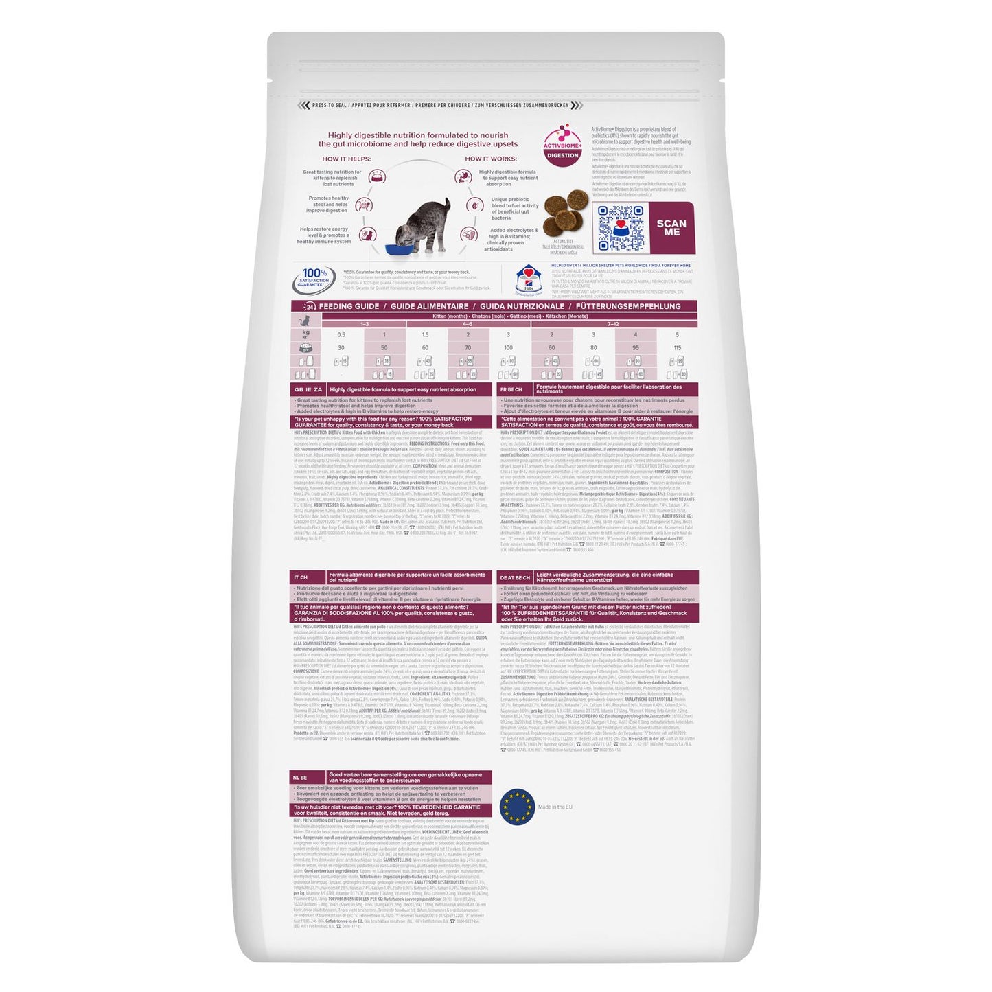 Hill's Prescription Diet i/d Kätzchenfutter Trockenfutter 1,5 und 3kg - Geschmack Huhn - Produktbeschreibung und Details Rückseite