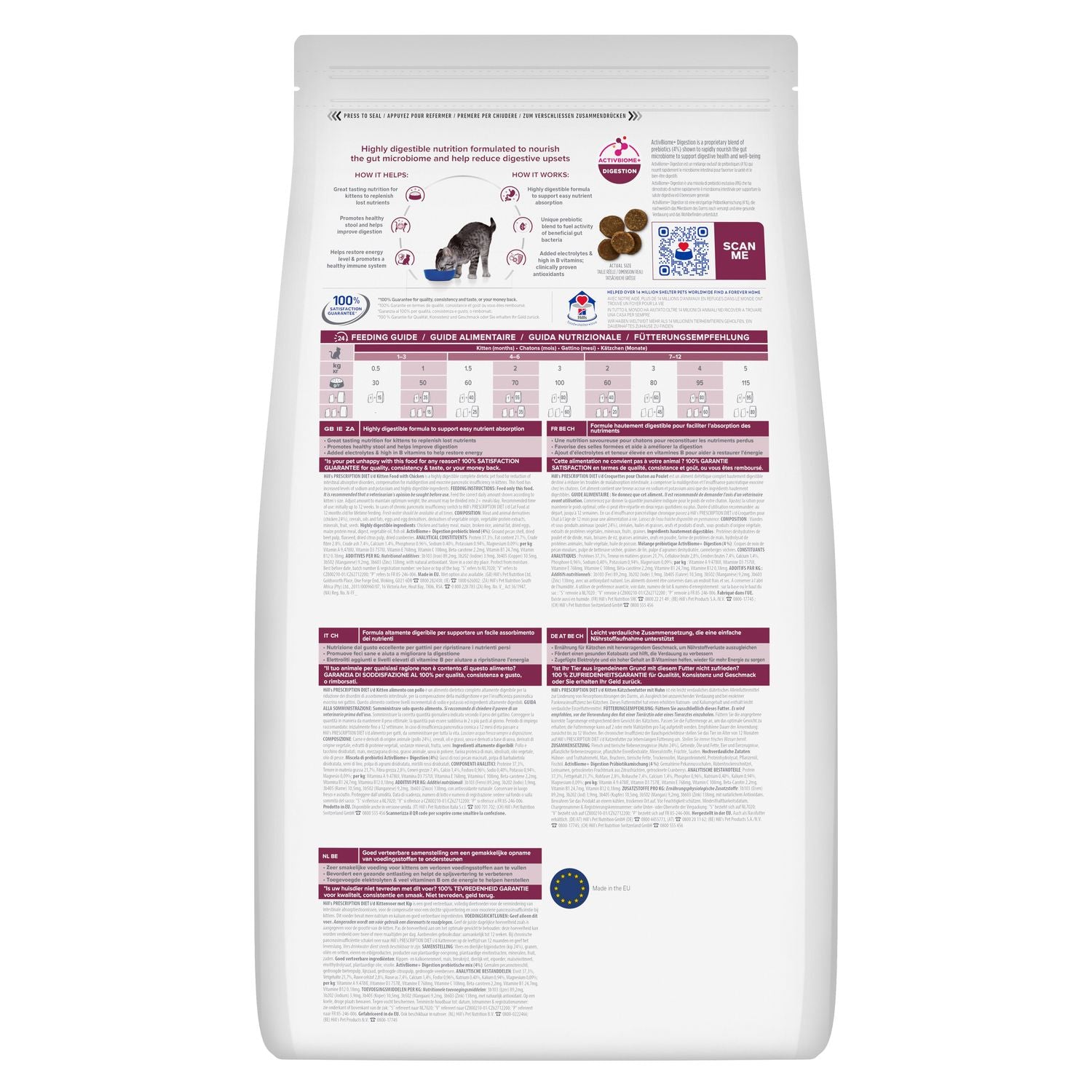 Hill's Prescription Diet i/d Kätzchenfutter Trockenfutter 1,5 und 3kg - Geschmack Huhn - Produktbeschreibung und Details Rückseite