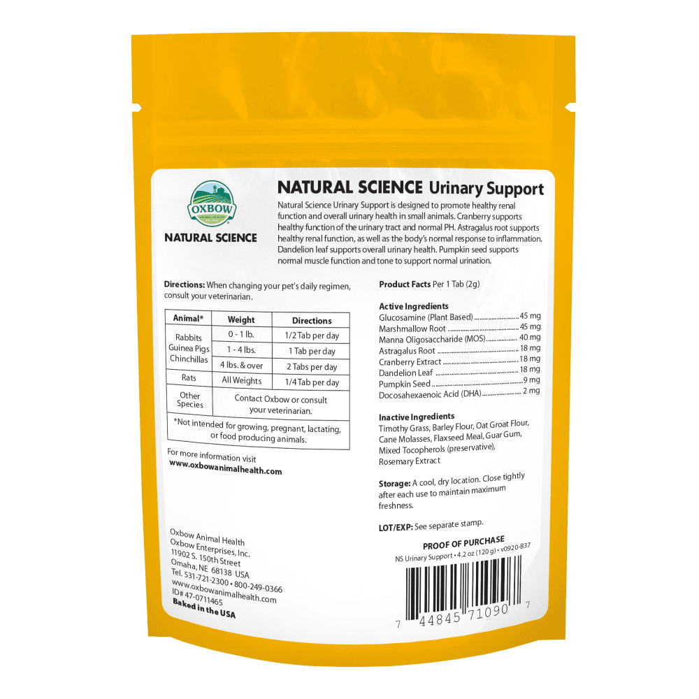Oxbow Animal Health Natural Science Urinary Support Rückseite