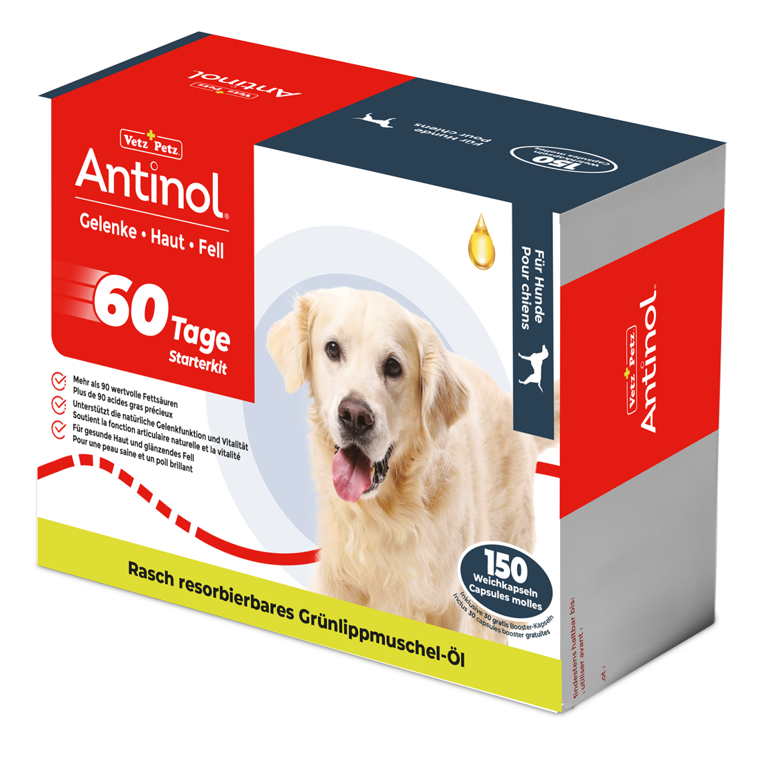 Antinol für Hunde, unterstützt Gelenke, Haut und Fell - 150 Weichkapseln