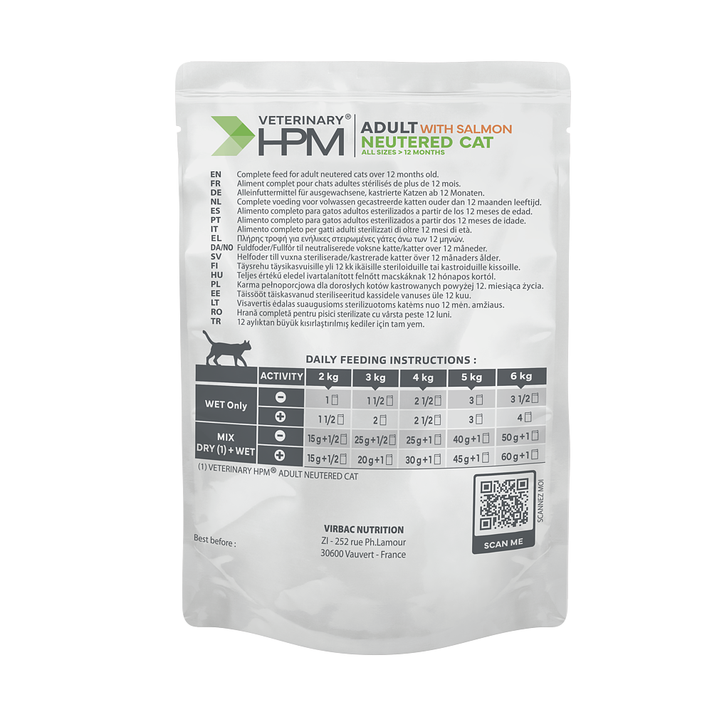 Virbac Cat Adult Neutered Wet Salmon Nassfutter Beutel à 85 g - Rückseite