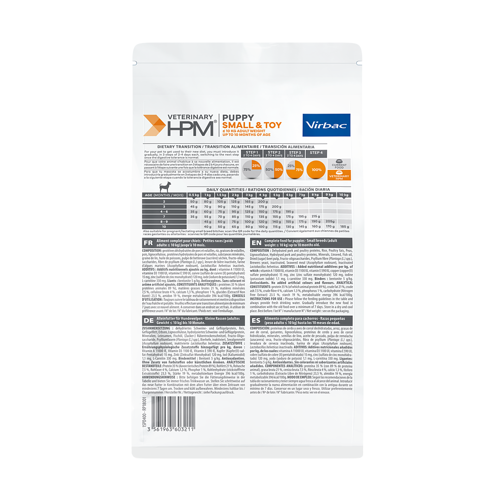 Virbac Dog Puppy Small & Toy Trockenfutter 1.5kg 3kg Rückseite