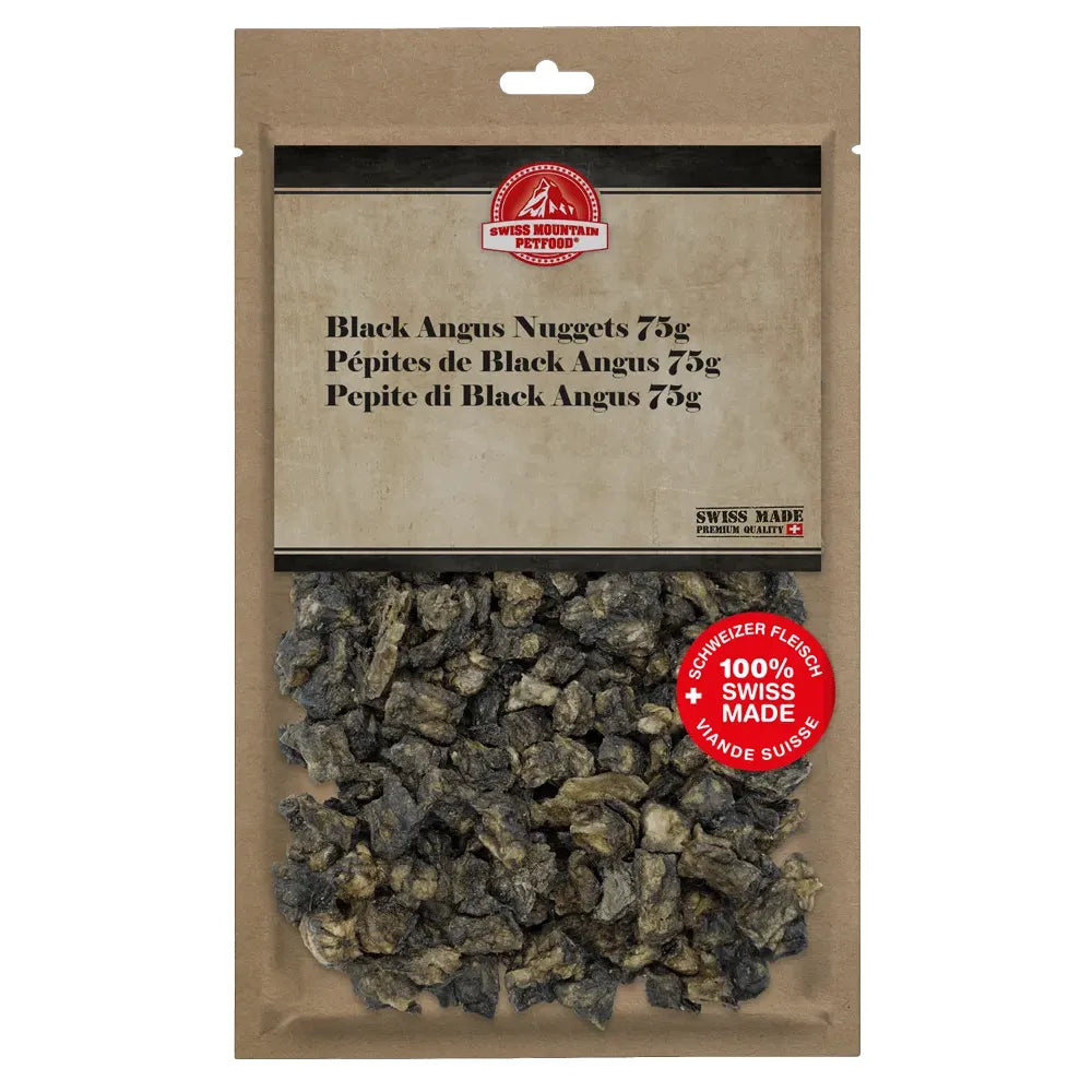 Black Angus Nuggets - Hund - Swiss Mountain Petfood - Marigin AG Onlineshop für Tierbedarf Black Angus Nuggets - Hund - 75 g Kauartikel