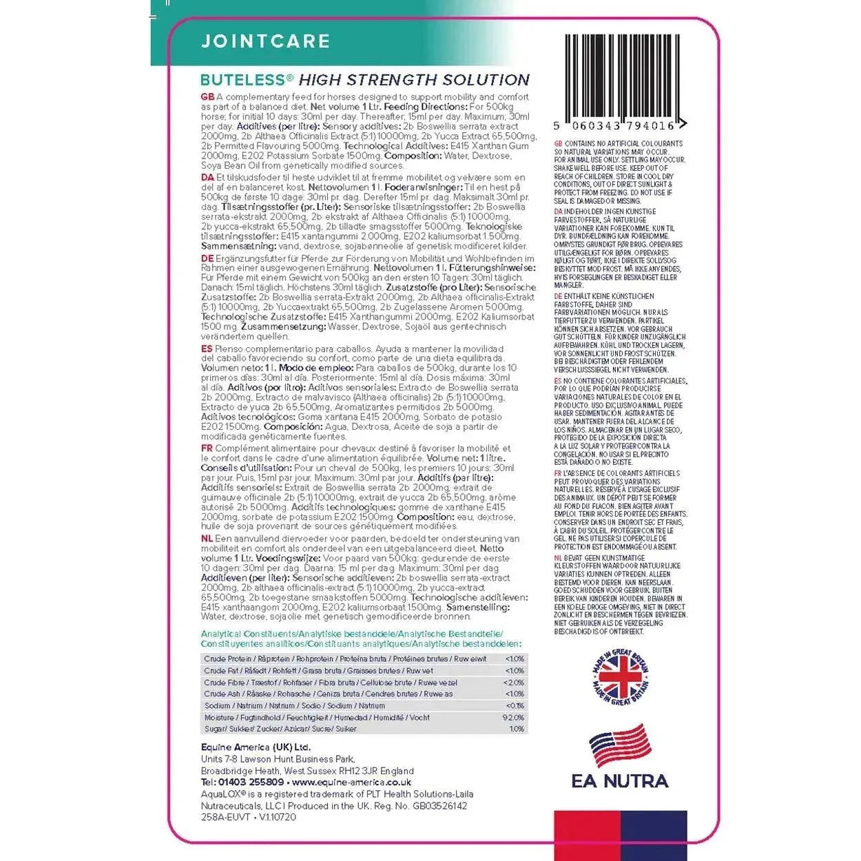 Buteless High Strength Solution - Pferd - Equine America - Marigin AG Onlineshop für Tierbedarf Buteless High Strength Solution - Pferd - 1l Ergänzungsfuttermittel