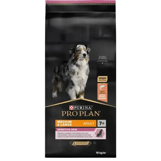 Purina Medium & Large Adult 7+ Sensitive Skin - Hund - Purina ProPlan - Marigin AG Onlineshop für Tierbedarf Purina Medium & Large Adult 7+ Sensitive Skin - Hund - Lachs / 1 x 14 kg Futter