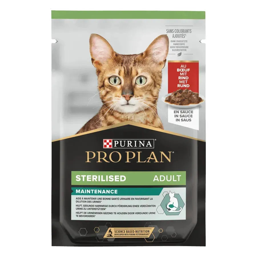 Purina Sterilised Maintenance Adult Katze - Beutel/Rind - Purina ProPlan - Marigin AG Onlineshop für Tierbedarf Purina Sterilised Maintenance Adult Katze - Beutel/Rind - Rind / 10 x 85g Futter