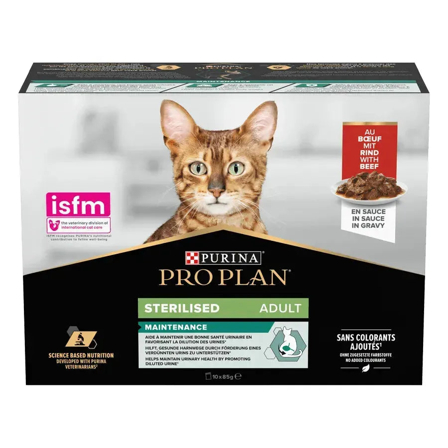 Purina Sterilised Maintenance Adult Katze - Beutel/Rind - Purina ProPlan - Marigin AG Onlineshop für Tierbedarf Purina Sterilised Maintenance Adult Katze - Beutel/Rind - Rind / 10 x 85g Futter