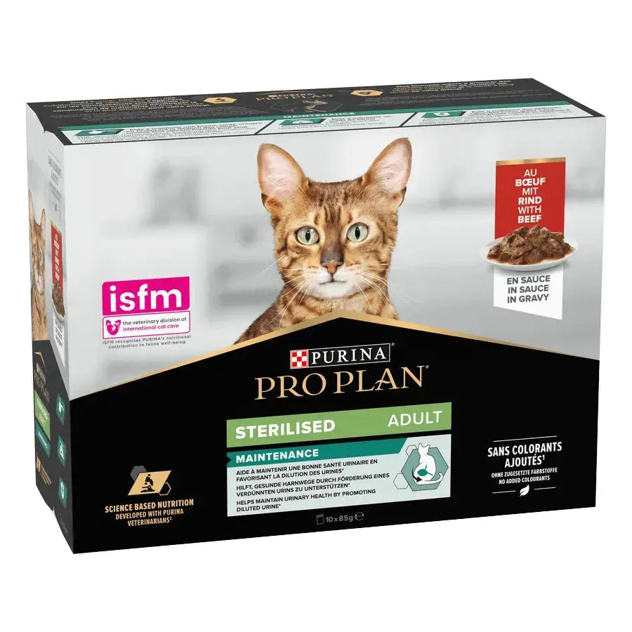 Purina Sterilised Maintenance Adult Katze - Beutel/Rind - Purina ProPlan - Marigin AG Onlineshop für Tierbedarf Purina Sterilised Maintenance Adult Katze - Beutel/Rind - Rind / 26 x 85g Futter