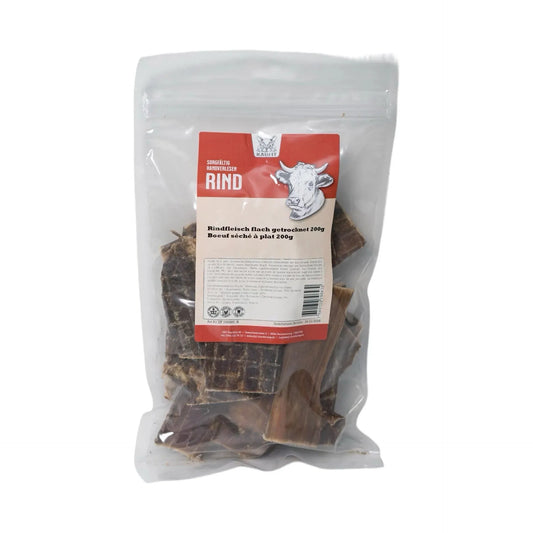 Rindfleisch flach getrocknet - Hund - Kaufit - Marigin AG Onlineshop für Tierbedarf Rindfleisch flach getrocknet - Hund - 200g Kauartikel