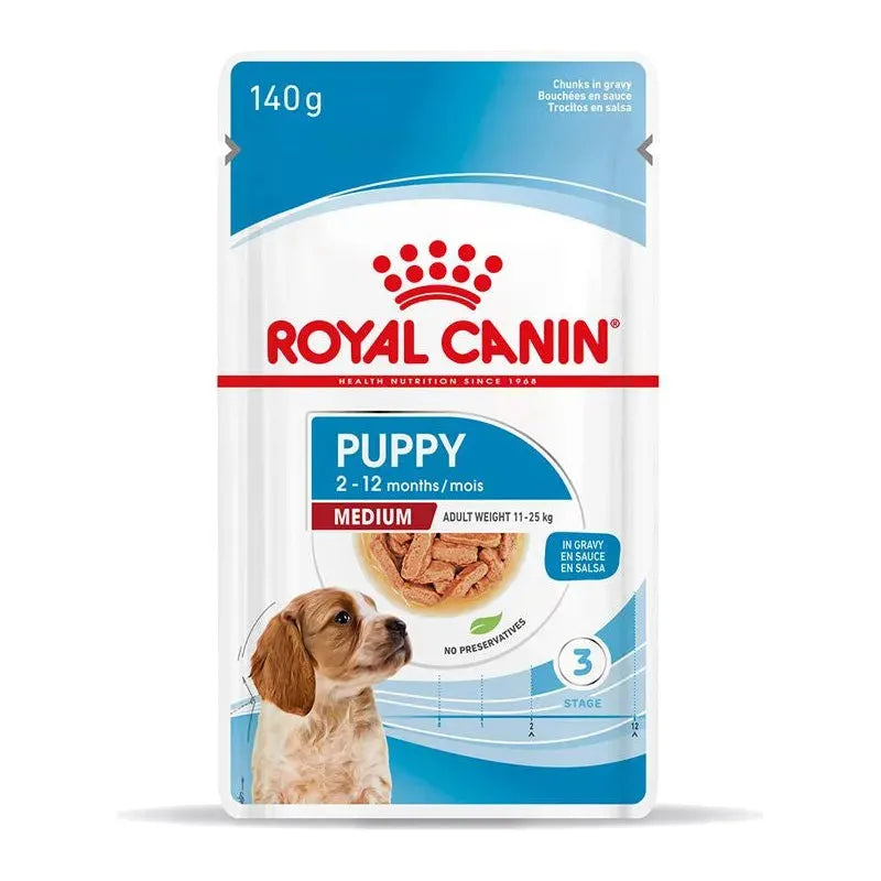Royal Canin Medium Puppy Welpen - Beutel - Royal Canin Veterinary Care Nutrition - Marigin AG Onlineshop für Tierbedarf Royal Canin Medium Puppy Welpen - Beutel - Sosse/Gravy / 1 x 10 x 140g Futter