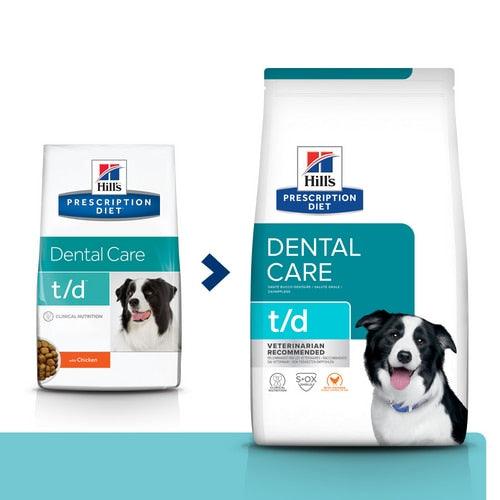 Canine t/d - Hill's Prescription Diet - Alter:Adult, Alter:Senior, erkrankung:Zähne, Futterart:Trocken, Geschmack:Huhn, Tierart:Hund - Marigin AG Onlineshop für Tierbedarf