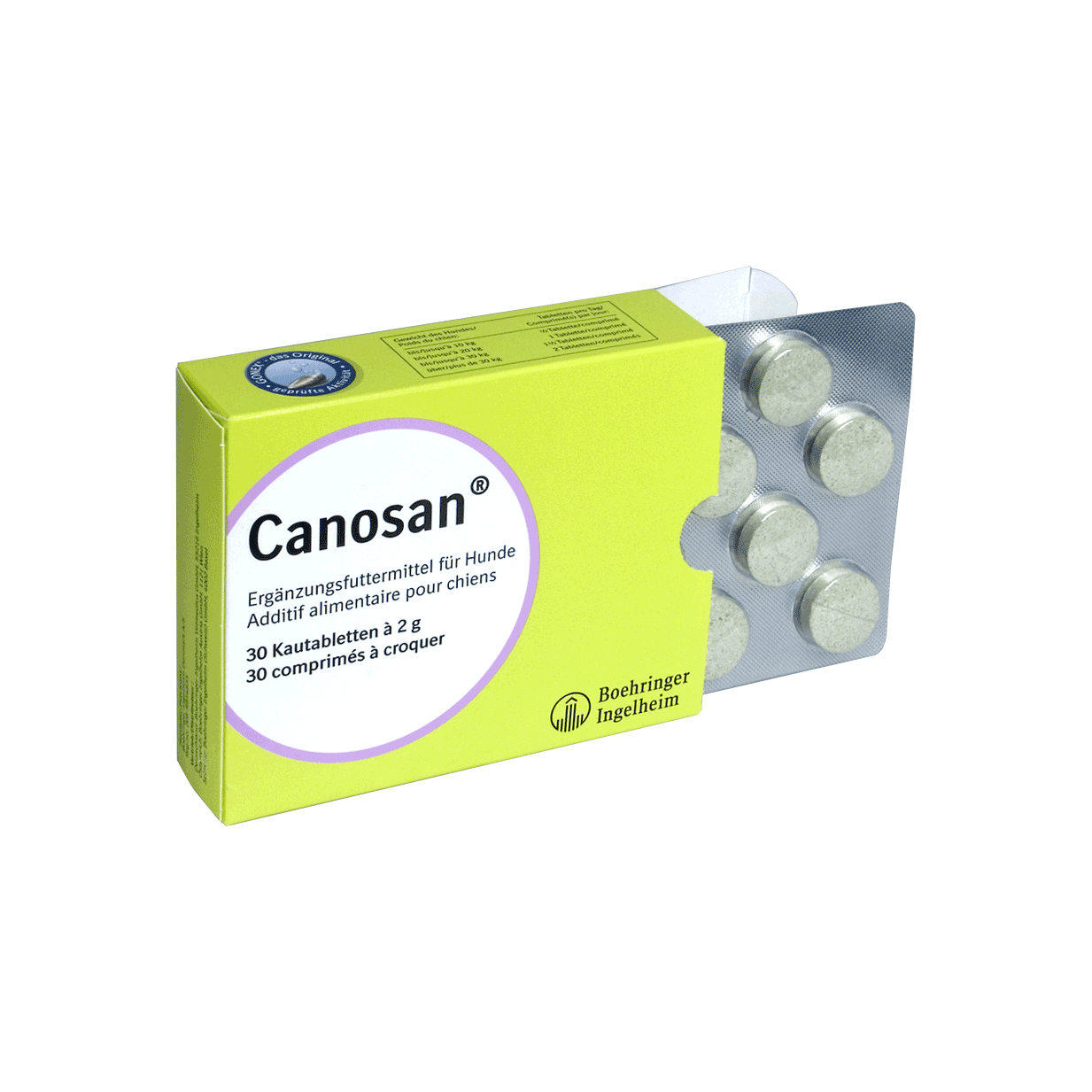 Canosan® Kautabletten - Boehringer Ingelheim - Marigin AG Onlineshop für Tierbedarf Canosan® Kautabletten - 30 Stück Ergänzungsfuttermittel