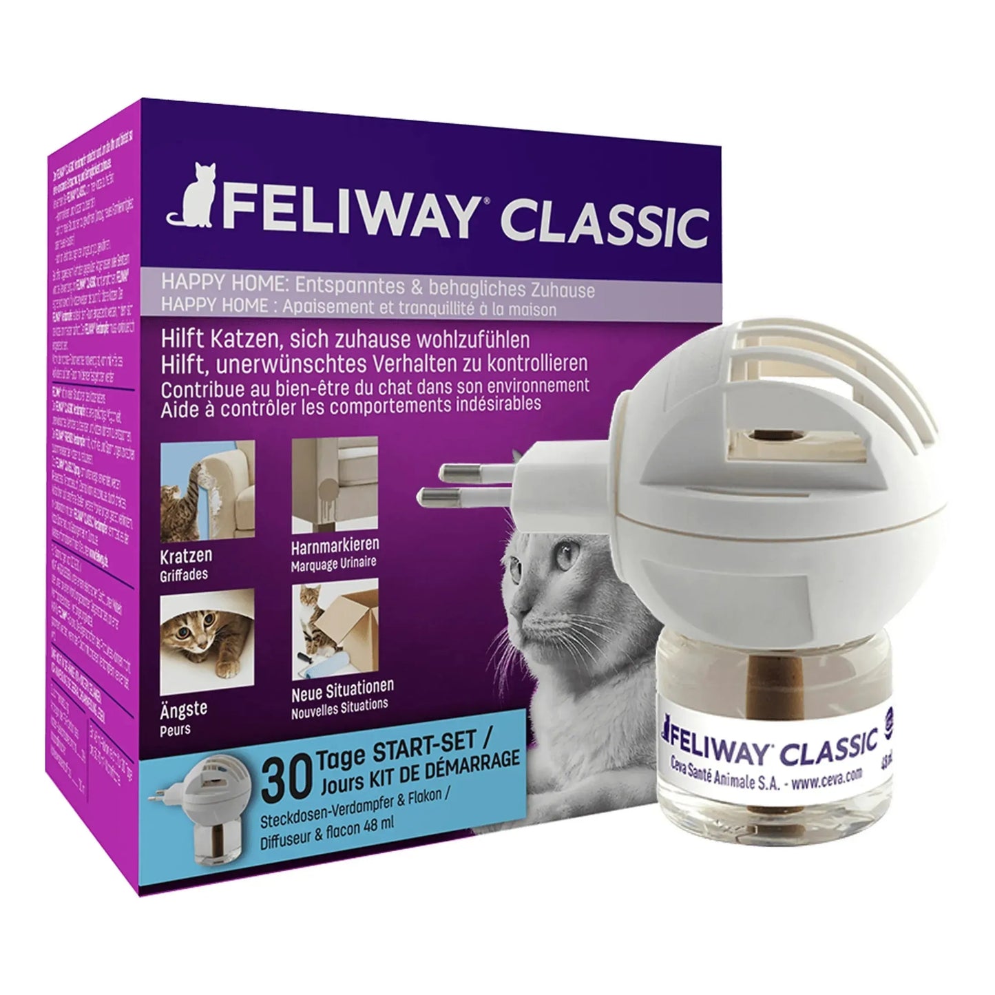 Feliway Classic - Zerstäuber - Ceva - Marigin AG Onlineshop für Tierbedarf Feliway Classic - Zerstäuber - Starterset + 48ml Verhaltensprobleme/Stress