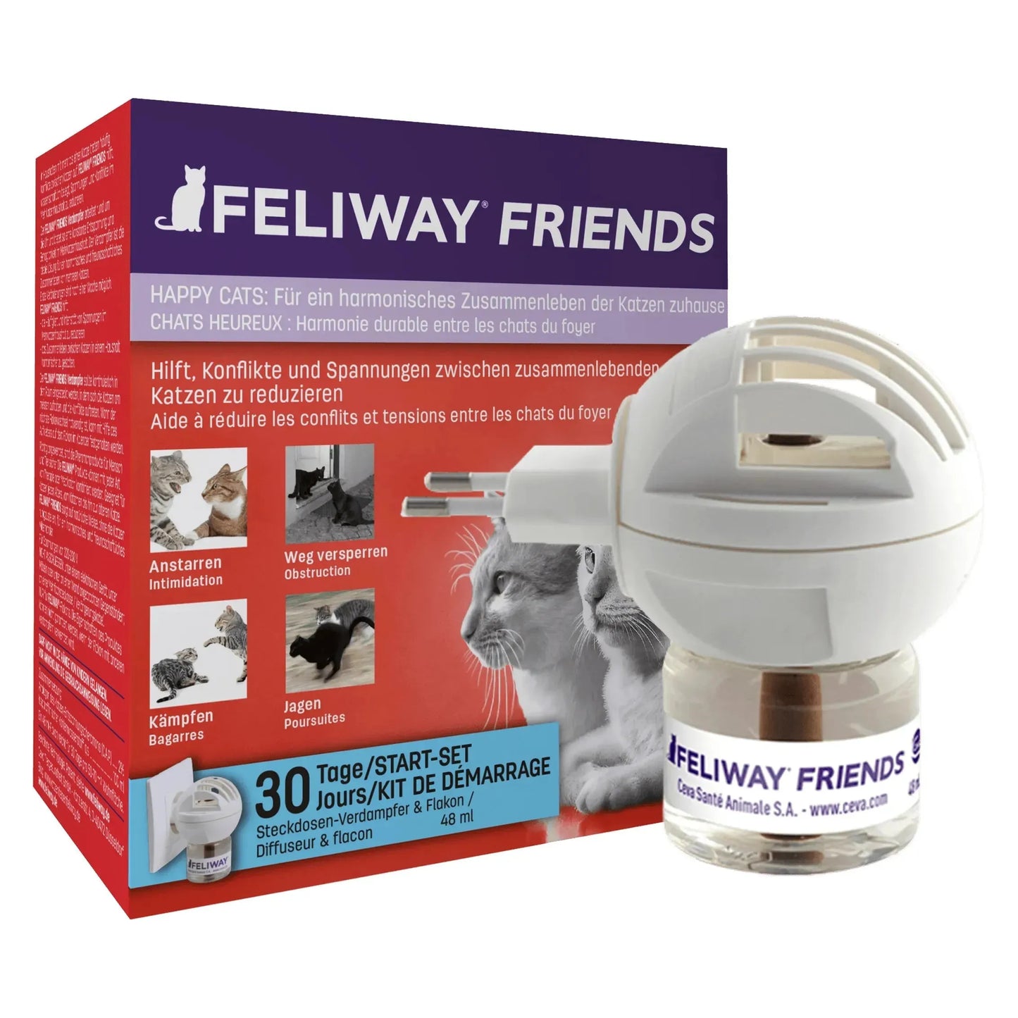 Feliway Friends - Zerstäuber - Ceva - Marigin AG Onlineshop für Tierbedarf Feliway Friends - Zerstäuber - Starterset + 48ml Verhaltensprobleme/Stress