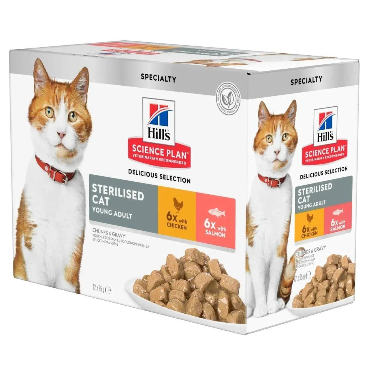 Hill's Sterilised Young Adult Katze - Beutel - Hill's Science Plan - Marigin AG Onlineshop für Tierbedarf Hill's Sterilised Young Adult Katze - Beutel - Mixed (6x Huhn/ 6x Lachs) 4 Karton Futter