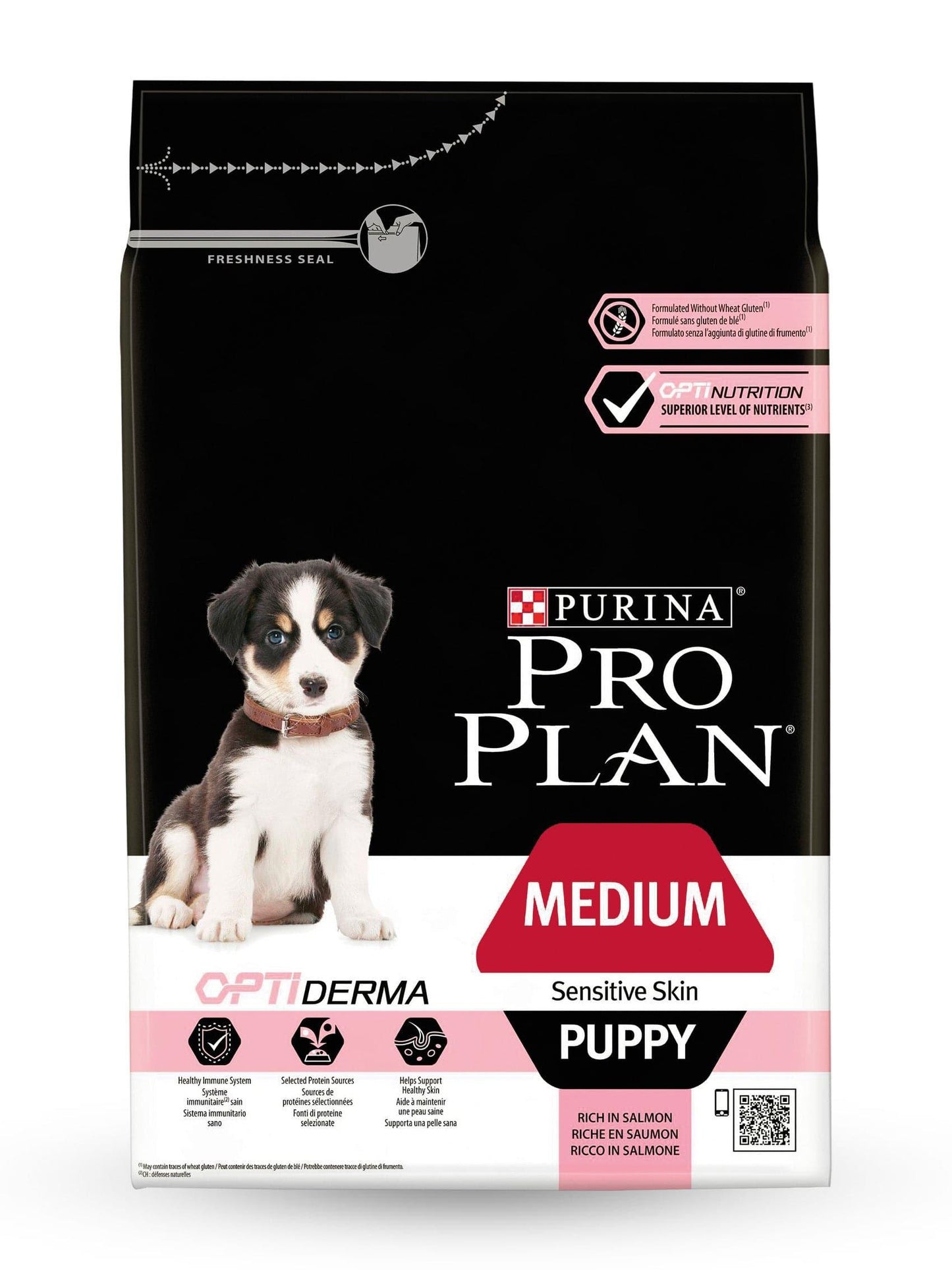 Medium Puppy Sensitive Skin - Purina ProPlan - Alter:Welpen, Extras:empfindliche Haut, Futterart:Trocken, Geschmack:Lachs, Grösse:11-25kg, Kastriert:nein, Tierart:Hund - Marigin AG Onlineshop für Tierbedarf