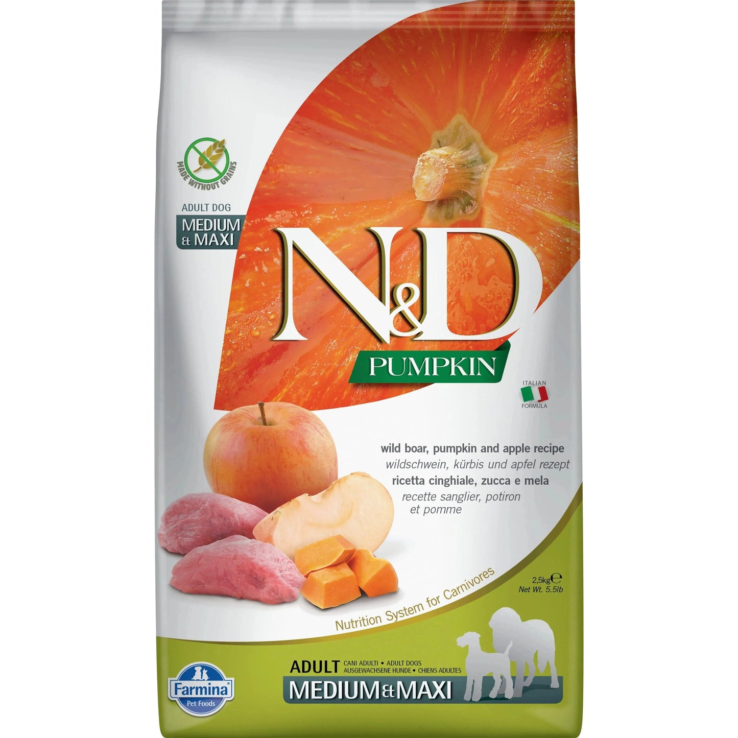 N&D Pumpkin Hund Adult Medium/Maxi - Farmina - Marigin AG Onlineshop für Tierbedarf N&D Pumpkin Hund Adult Medium/Maxi - 2.5kg / Wildschwein, Kürbis & Apfel Futter