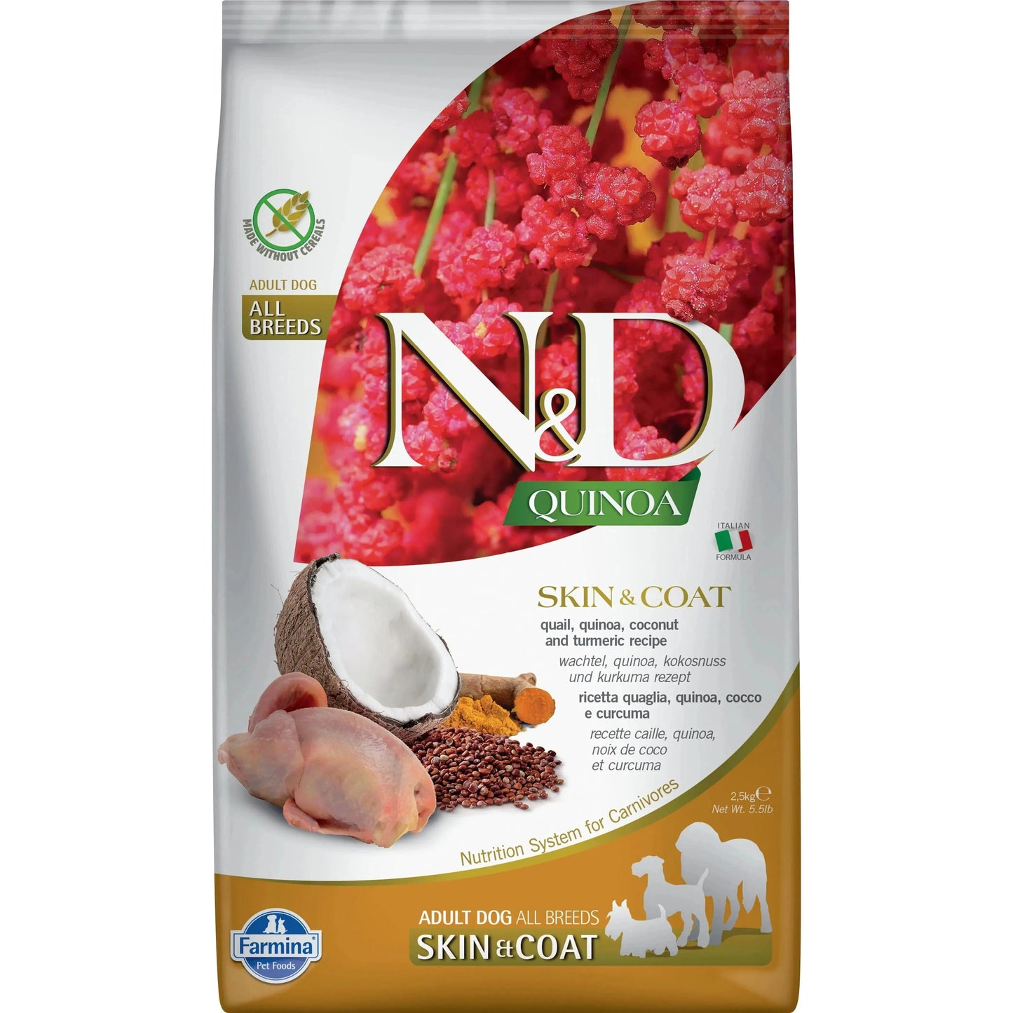 N&D Quinoa Hund Adult - Farmina - Marigin AG Onlineshop für Tierbedarf N&D Quinoa Hund Adult - 2.5kg / Skin & Coat - Wachtel & Kokosnuss Futter