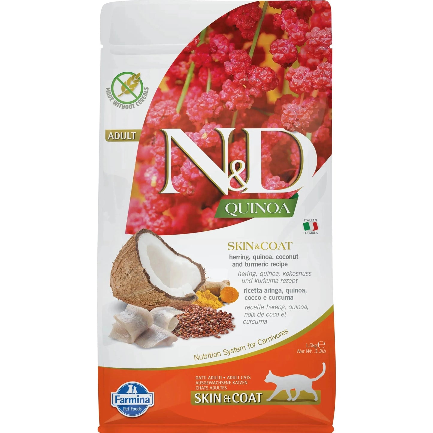N&D Quinoa Katze Adult - Farmina - Marigin AG Onlineshop für Tierbedarf N&D Quinoa Katze Adult - 1.5kg / Skin & Coat - Hering & Kokosnuss Futter