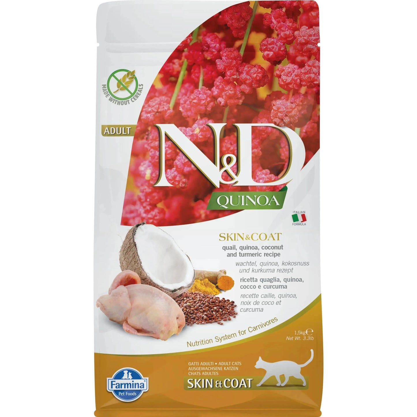 N&D Quinoa Katze Adult - Farmina - Marigin AG Onlineshop für Tierbedarf N&D Quinoa Katze Adult - 1.5kg / Skin & Coat - Wachtel & Kokosnuss Futter