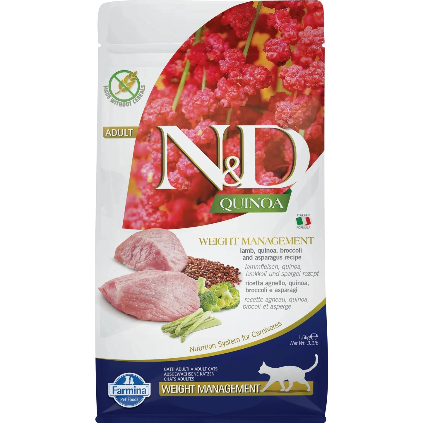 N&D Quinoa Katze Adult - Farmina - Marigin AG Onlineshop für Tierbedarf N&D Quinoa Katze Adult - 1.5kg / Weight Management - Lamm & Brokkoli Futter