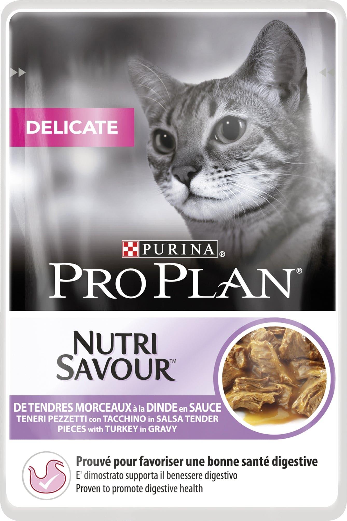 Nutrisavour Delicate Beutel - Purina ProPlan - Alter:Adult, Alter:Senior, Futterart:Nass, Geschmack:Fisch, Geschmack:Truthahn, Kastriert:ja, Kastriert:nein, Tierart:Katze - Marigin AG Onlineshop für Tierbedarf