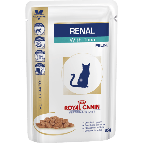 Renal Cat Beutel - Royal Canin Veterinary Diet - Alter:Adult, Alter:Senior, Erkrankung:Harnwege, Erkrankung:Niere, Futterart:Nass, Geschmack:Huhn, Geschmack:Rind, Geschmack:Thunfisch, Tierart:Katze - Marigin AG Onlineshop für Tierbedarf