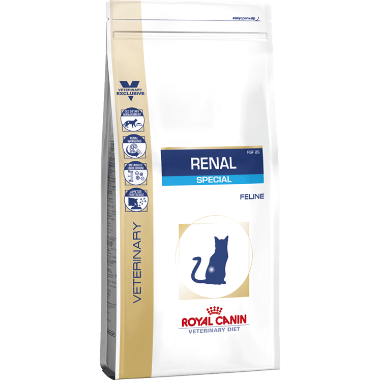 Renal Special Cat - Royal Canin Veterinary Diet - Alter:Adult, Alter:Senior, Erkrankung:Harnwege, Erkrankung:Niere, Futterart:Trocken, Geschmack:Schwein, Tierart:Katze - Marigin AG Onlineshop für Tierbedarf
