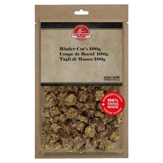Rinder Cut's - Swiss Mountain Petfood - Marigin AG Onlineshop für Tierbedarf Rinder Cut's - 100g Kauartikel