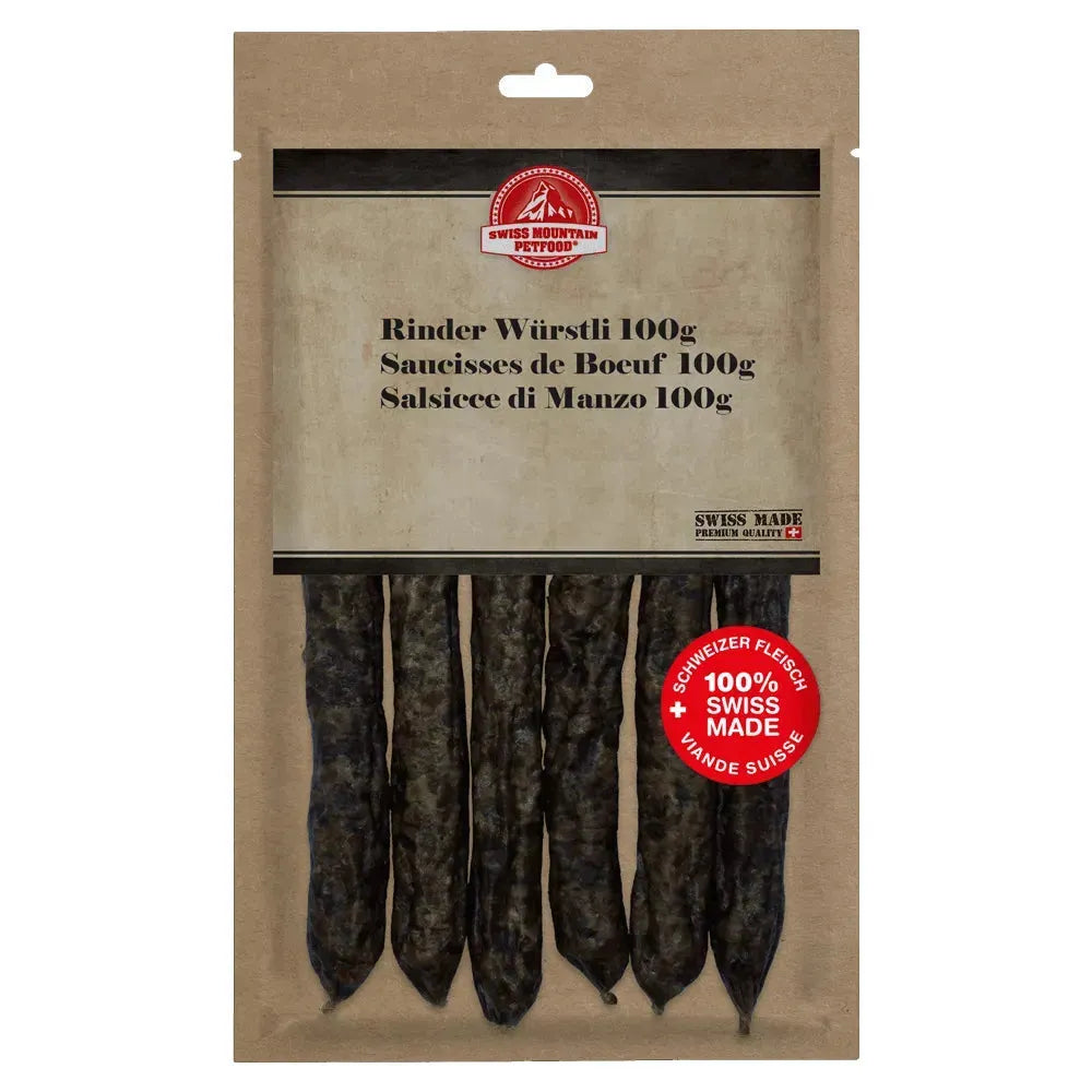 Rinder Würstli - Hund - Swiss Mountain Petfood - Marigin AG Onlineshop für Tierbedarf Rinder Würstli - Hund - 1 x 100g Kauartikel