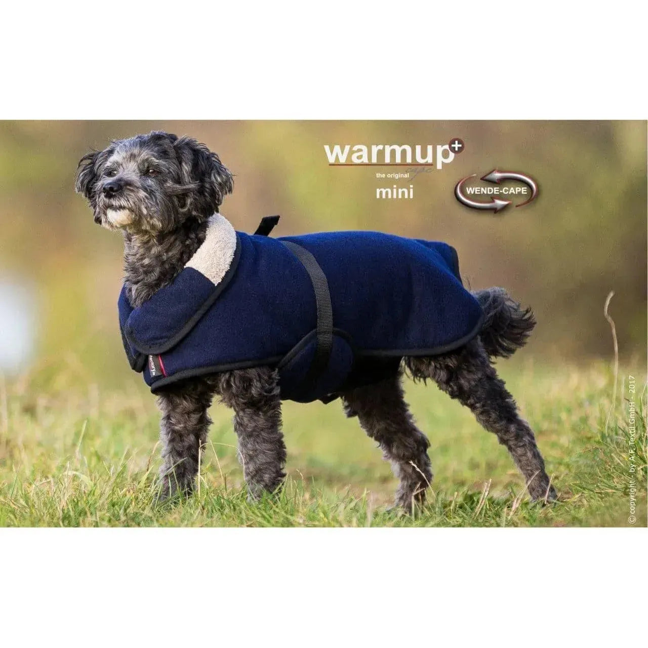 Action Factory - 30cm / dark blue Fleece/ beiges Frottee - Warmup Cape + Mini - Marigin AG Onlineshop für Tierbedarf