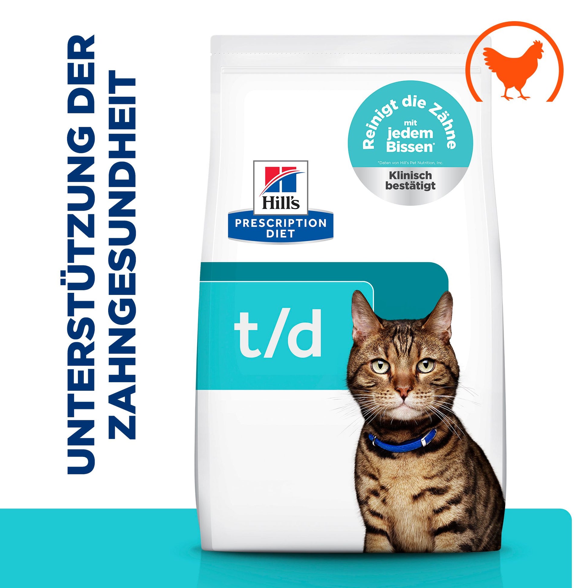 Hill's Prescription Diet t/d Trockenfutter für Katzen mit Huhn zur Zahnpflege 3 kg Beutel