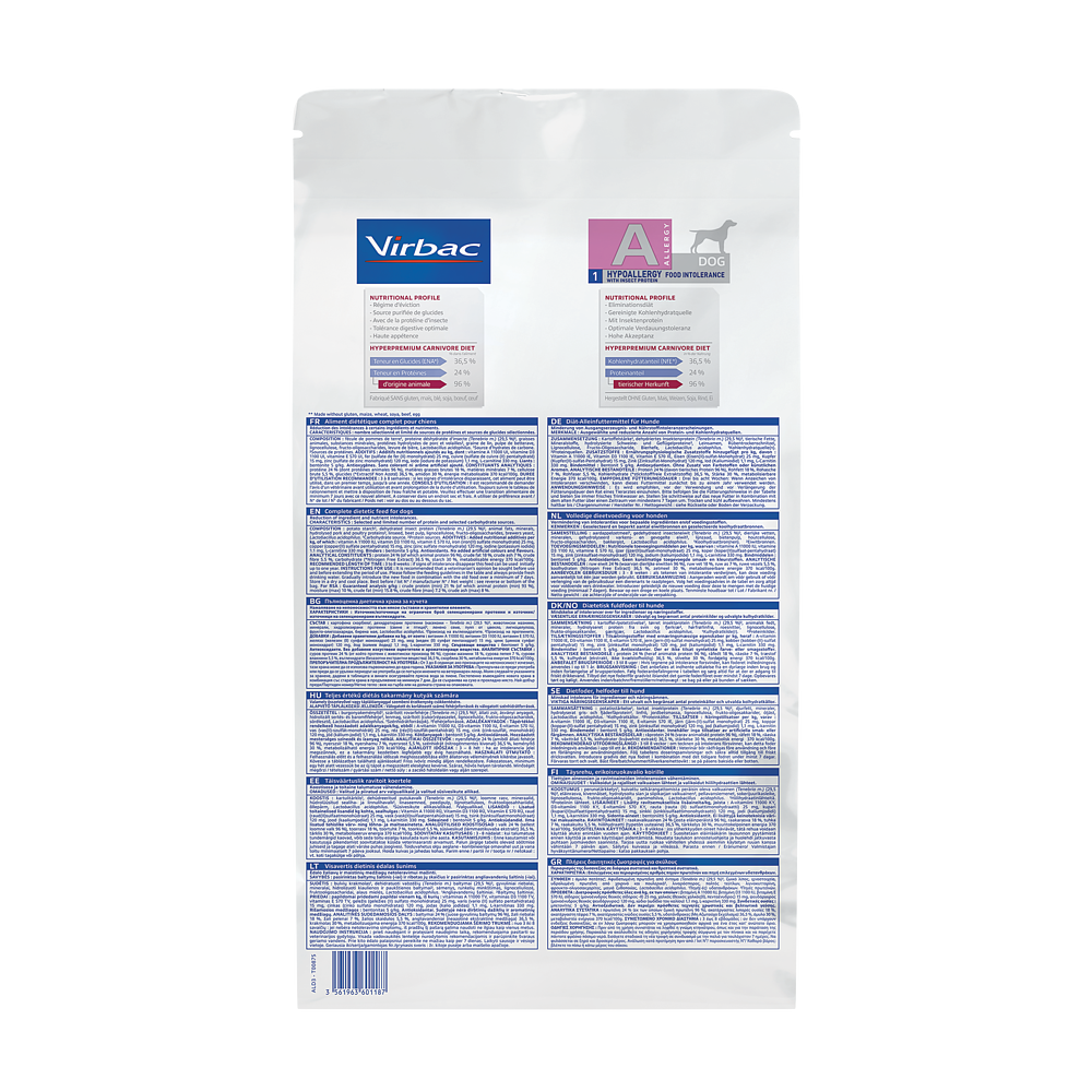 Virbac Dog Allergy A1 Insect Trockenfutter Rückseite