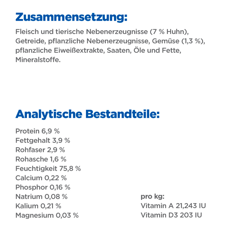 Hill's Vet Essentials Multi-Benefit + Weight Adult Nassfutter Dose für Hunde Zusammensetzung und Analytische Bestandteile