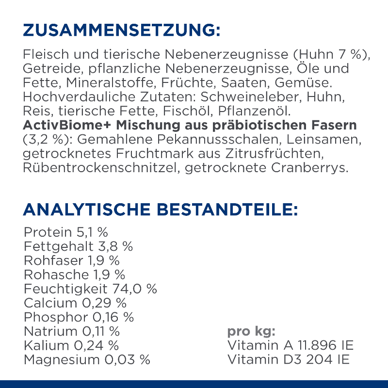 Hill's Prescription Diet Gastrointestinal Biome Nassfutter für Hunde Zusammensetzung Analytische Bestandteile