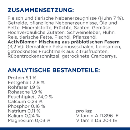 Hill's Prescription Diet Gastrointestinal Biome Nassfutter für Hunde Zusammensetzung Analytische Bestandteile