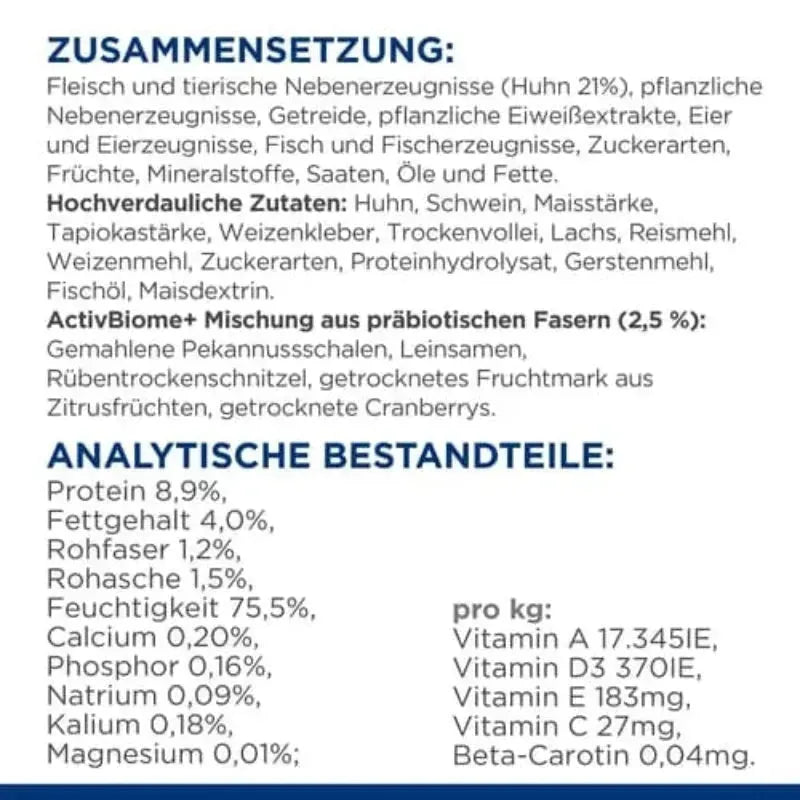 Hill's Prescription Diet Gastrointestinal Biome Nassfutter für Katzen Zusammensetzung Analytische Bestandteile