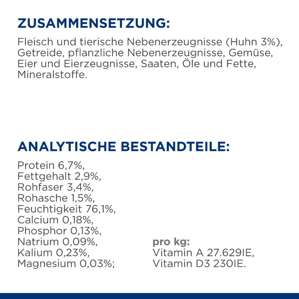 Hill’s Prescription Diet Metabolic Hund – Unterstützung beim Gewichtsmanagement Zusammensetzung Analytische Bestandteile Huhn