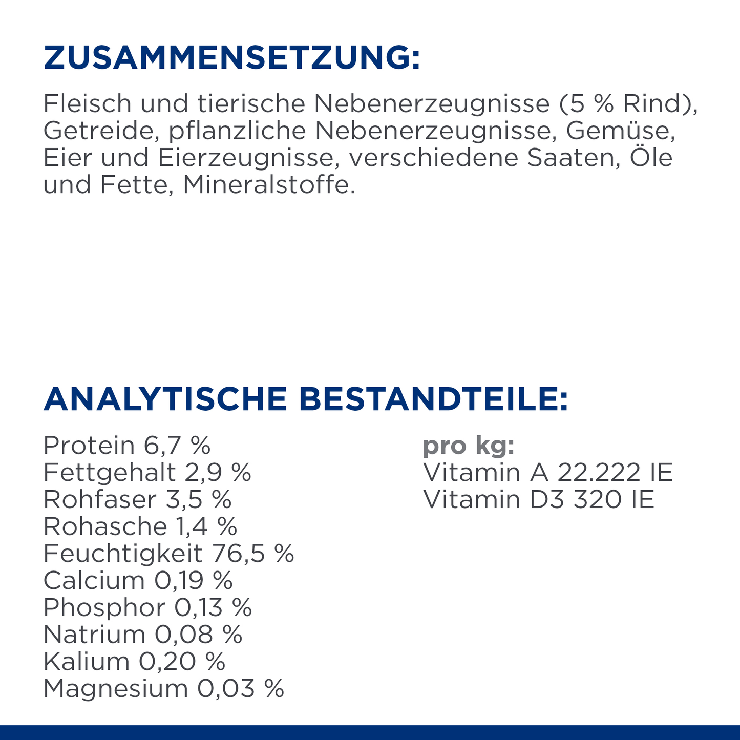 Hill’s Prescription Diet Metabolic Hund – Unterstützung beim Gewichtsmanagement Zusammensetzung Analytische Bestandteile Rind
