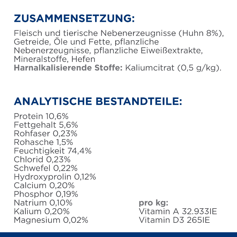 Hill's Prescription Diet c/d Multicare Nassfutter für Katzen Zusammensetzung Analytische Bestandteile