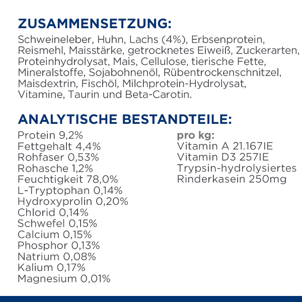 Hill's Prescription Diet c/d Multicare Stress Katzenfutter Mousse Lachs Zusammensetzung Analytische Bestandteile