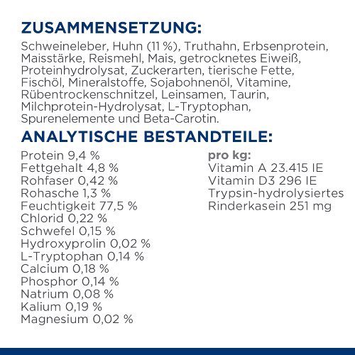 Hill's Prescription Diet c/d Multicare Stress Katzenfutter Mousse Zusammensetzung Analytische Bestandteile