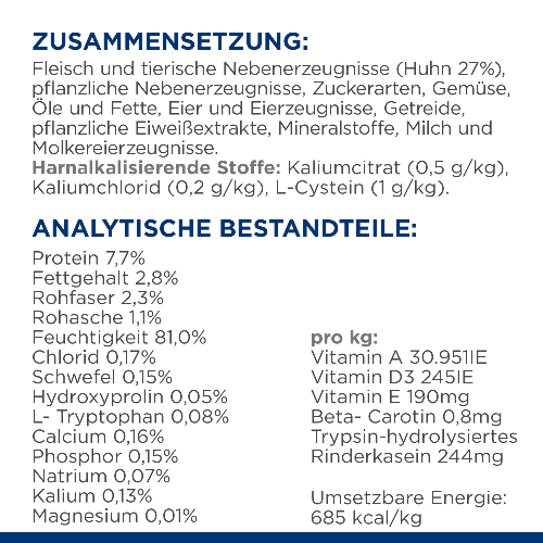 Hill's Prescription Diet c/d Multicare Stress + Metabolic Nassfutter für Katzen Zusammensetzung Analytische Bestandteile