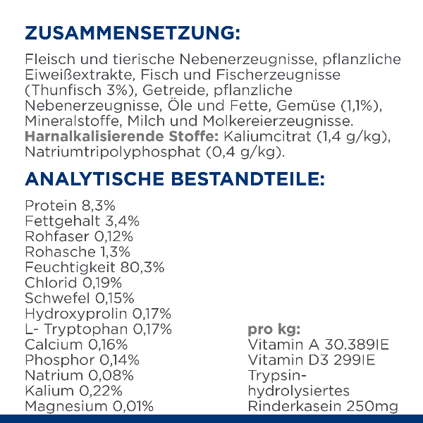 Hill's Prescription Diet c/d Multicare Stress Ragout für Katzen Zusammensetzung Analytische Bestandteile Thunfisch