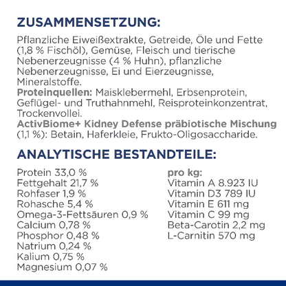 Hill's Prescription Diet k/d Early Stage Katzen Trockenfutter Zusammensetzung Analytische Bestandteile