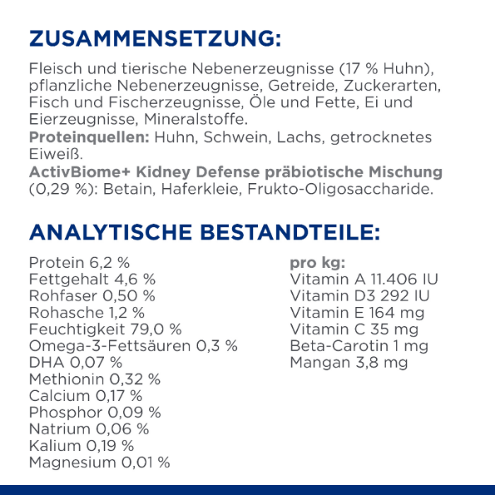Hill's Prescription Diet k/d + Mobility Nassfutter für Katzen Zusammensetzung Analytische Bestandteile