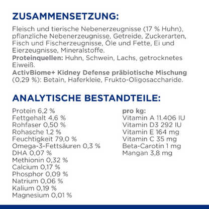 Hill's Prescription Diet k/d + Mobility Nassfutter für Katzen Zusammensetzung Analytische Bestandteile