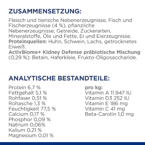 Hill's Prescription Diet k/d Nassfutter für Katzen Zusammensetzung  Analytische Bestandteile Fisch