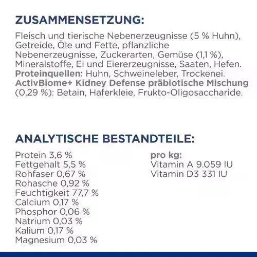 Hill's Prescription Diet k/d Ragout für Hunde Zusammensetzung Analytische Bestandteile