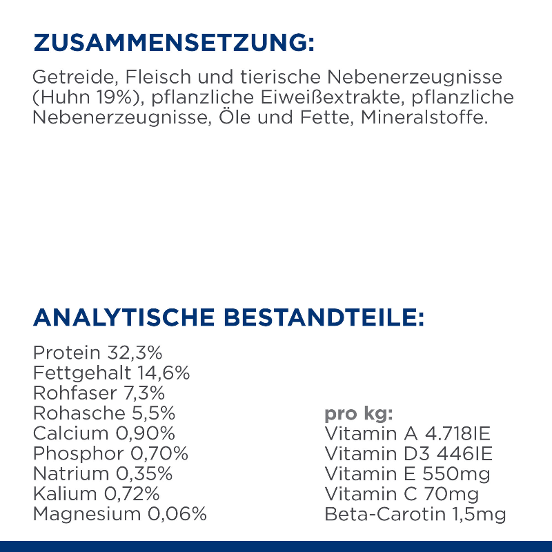 Hill's Prescription Diet t/d Katzenfutter Zusammensetzung Analytische Bestandteile